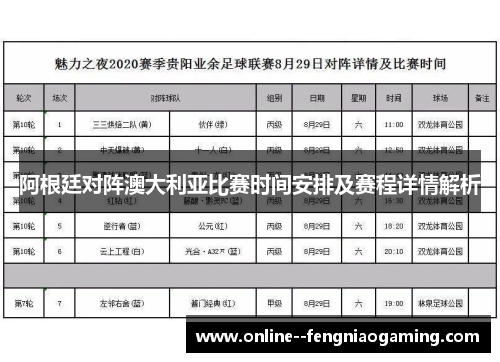 阿根廷对阵澳大利亚比赛时间安排及赛程详情解析