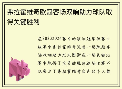 弗拉霍维奇欧冠客场双响助力球队取得关键胜利